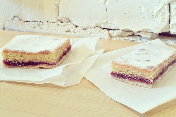 His and hers raspberry almond bars (gluten-free on the right)