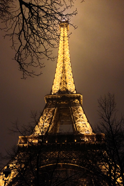 Eiffel Tower on a snowy winter night