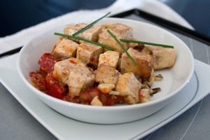 Gluten-free main course: tofu with tomato sauce